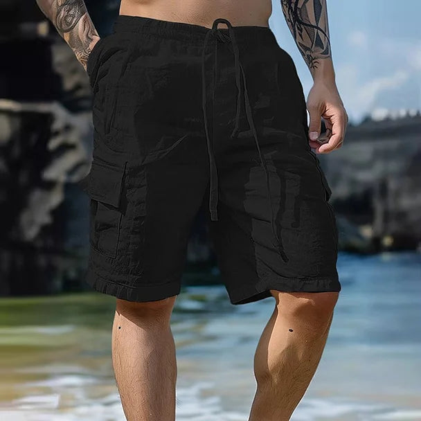 Cayclaire.com Mens Drawstring Elastic Linen Shorts