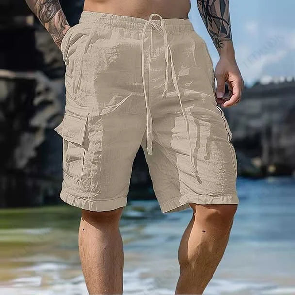 Cayclaire.com Mens Drawstring Elastic Linen Shorts