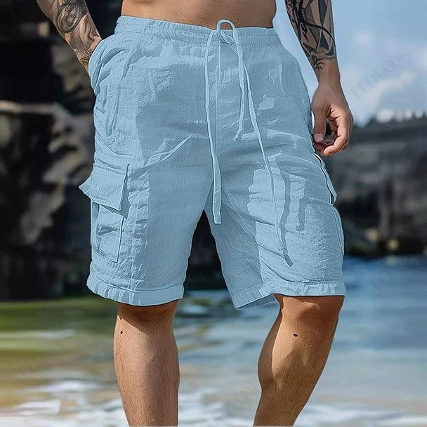 Cayclaire.com Mens Drawstring Elastic Linen Shorts