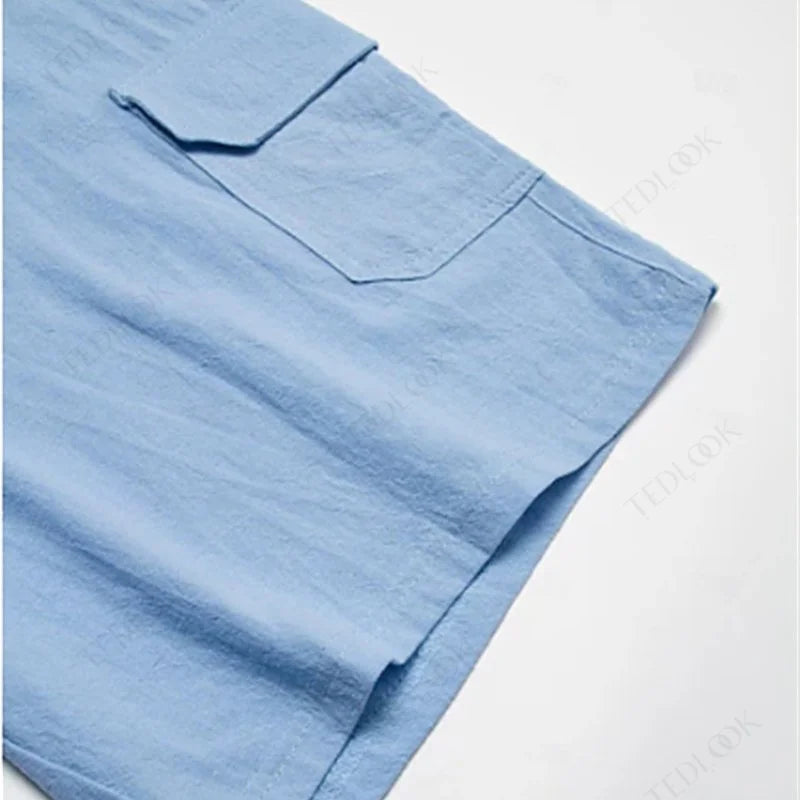 Cayclaire.com Mens Drawstring Elastic Linen Shorts