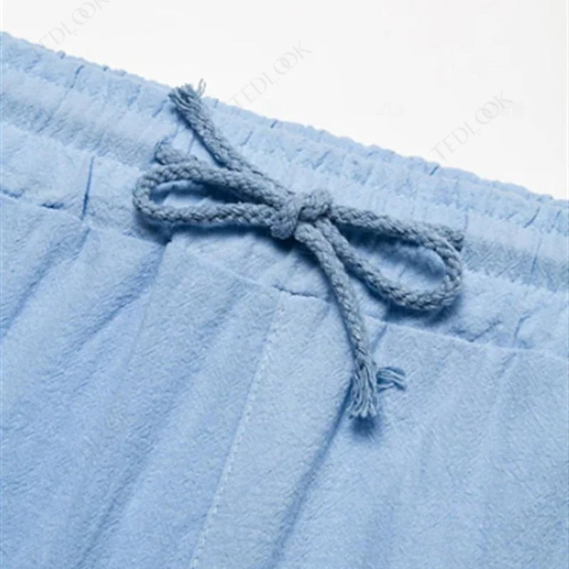 Cayclaire.com Mens Drawstring Elastic Linen Shorts