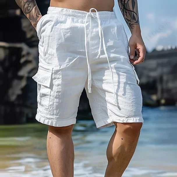 Cayclaire.com Mens Drawstring Elastic Linen Shorts