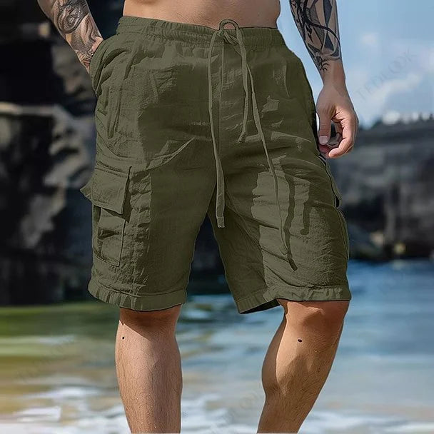 Cayclaire.com Mens Drawstring Elastic Linen Shorts