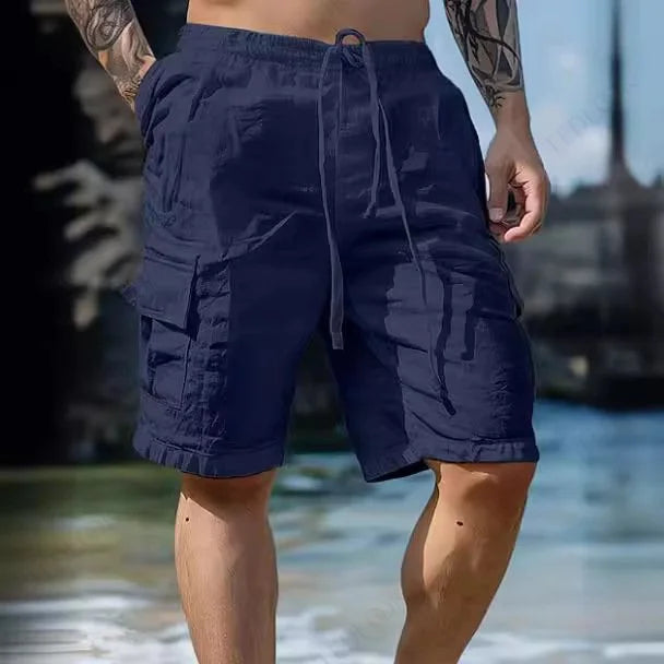 Cayclaire.com Mens Drawstring Elastic Linen Shorts